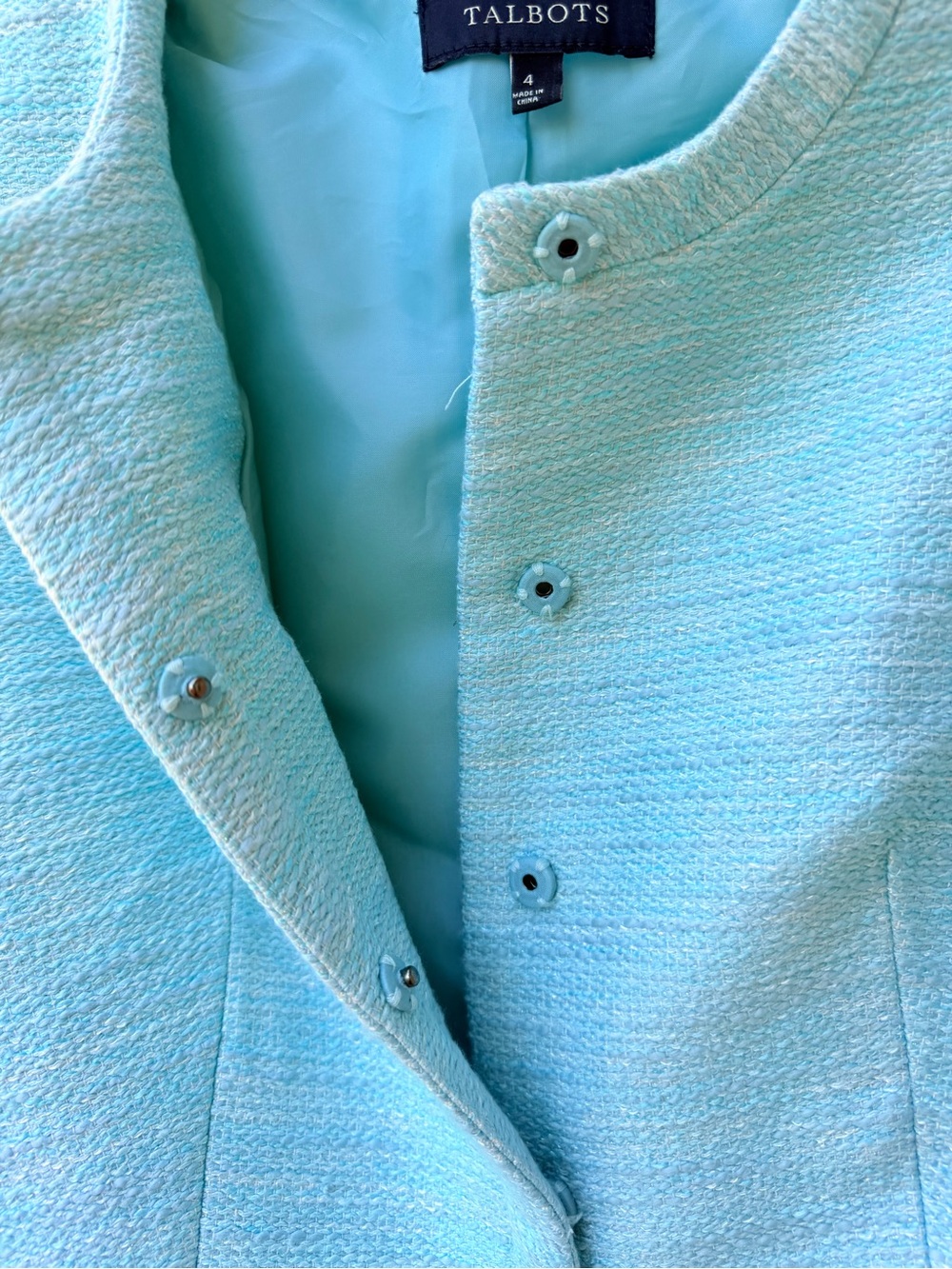 Talbots turquoise tweed hidden button blazer - Picture 7 of 8